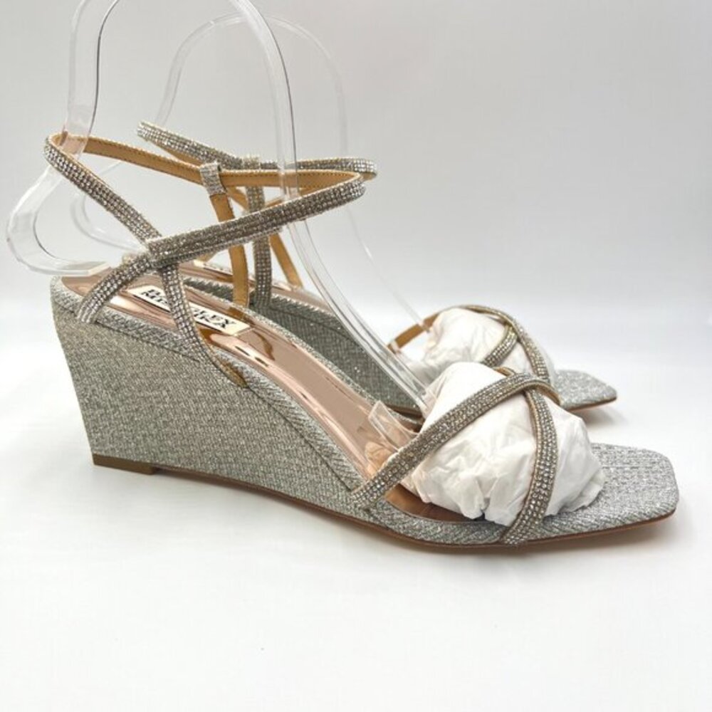 Badgley Mischka Size 10‎ Reagan Silver Jeweled Wedges Heels Dress Sandals Shoes